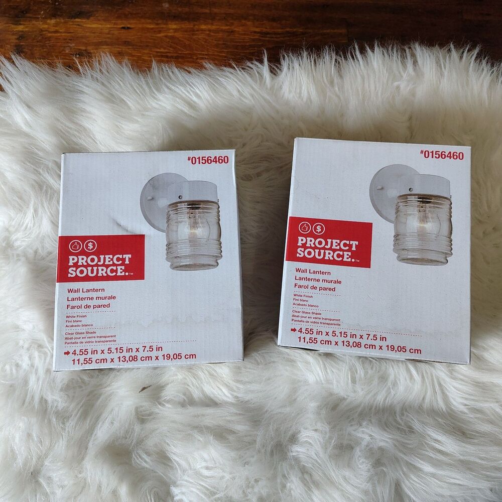 Porch  Light Project Source #0156459 White metal clear Glass Wall Sconce X2